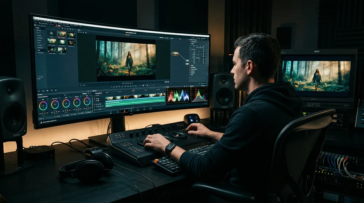 Color grading professionale su DaVinci Resolve in studio di post-produzione