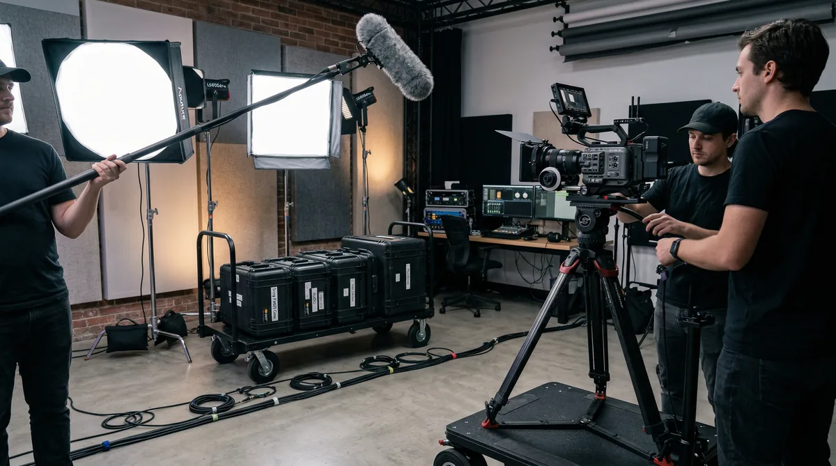 Set di produzione video professionale con luci LED camera e attrezzatura